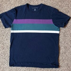 American Eagle Outfitters Men's Navy Striped T-Shirt